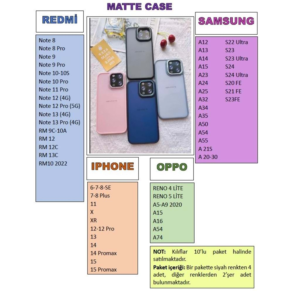 SAMSUNG İPHONE REDMİ OPPO MATTE CASE KILIF TOPTAN