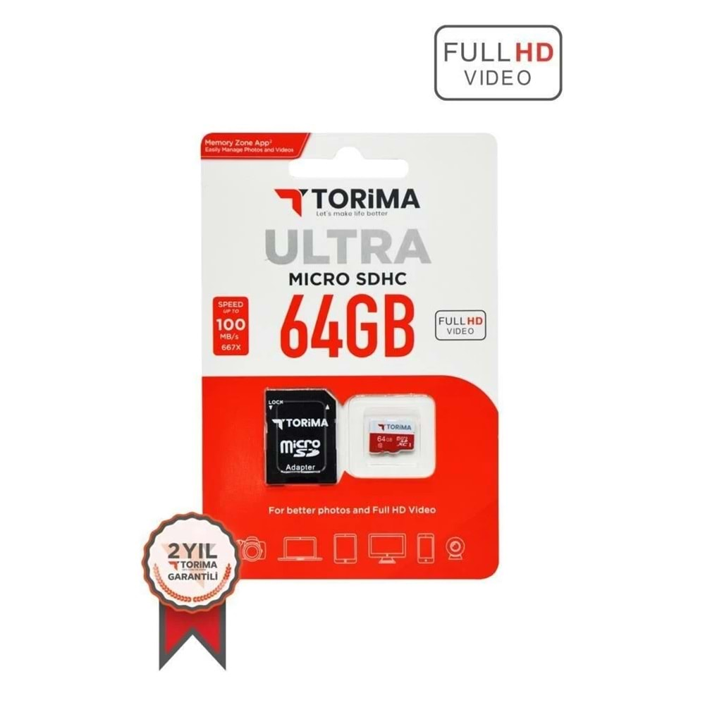 Torima Siyah Kırmızı Ultra Micro SDHC 64 GB Hafıza Kartı