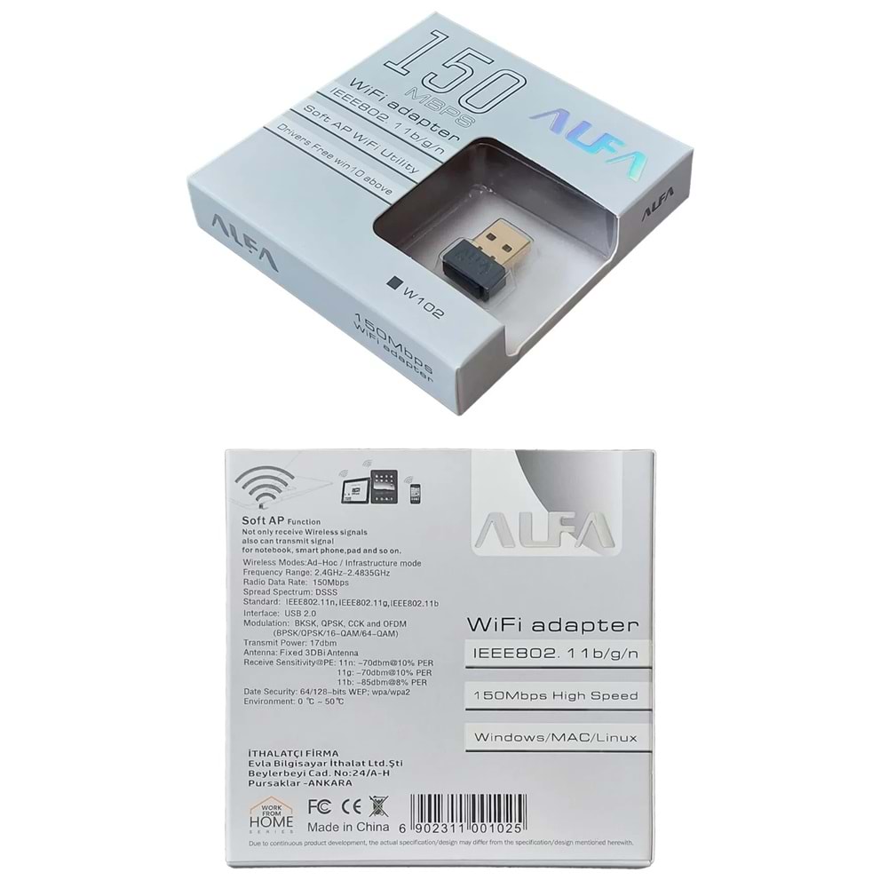 Alfanet Usb 150MBPS Antensiz Mini Wireless Adapter