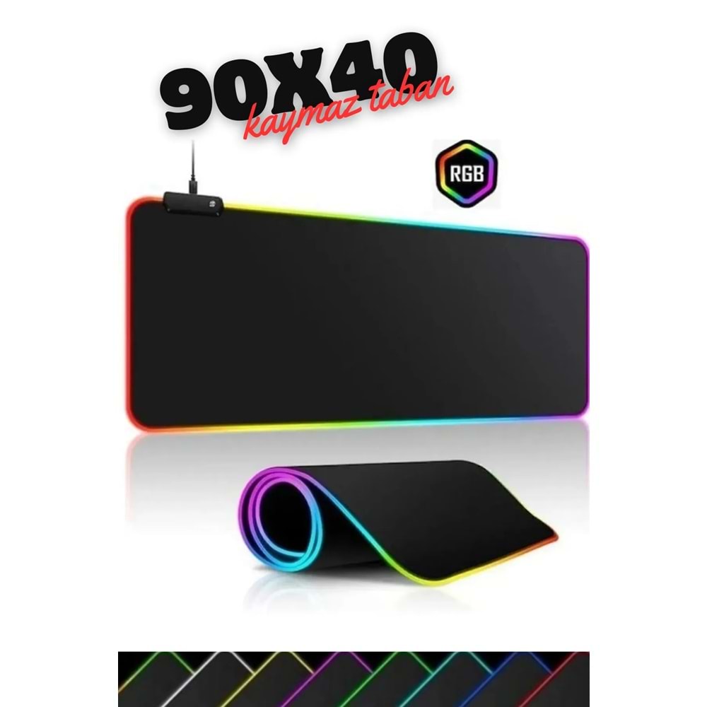 Kaymaz Taban Işıklı Rgb 90x40 Cm. Oyuncu Ledli Siyah Mousepad