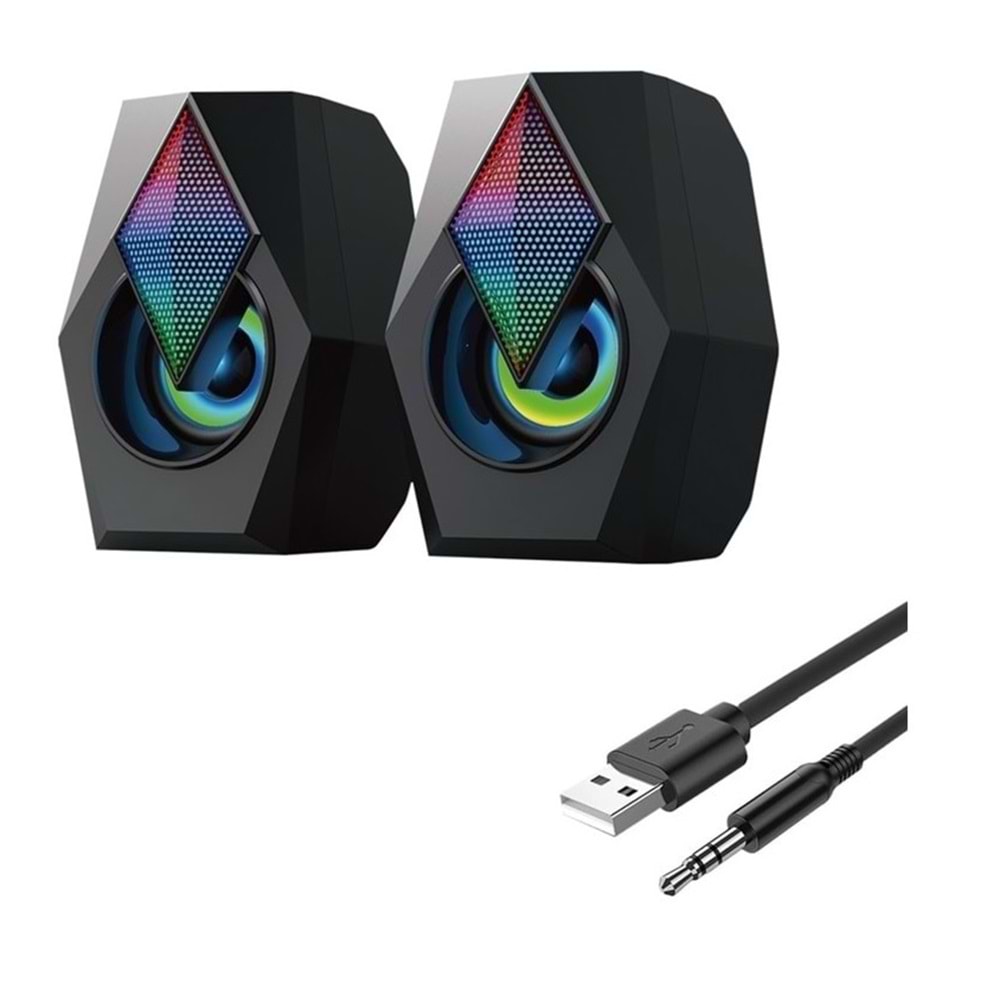 Rgb Işıklı 1+1 6W Siyah Usb Hoparlör Speaker